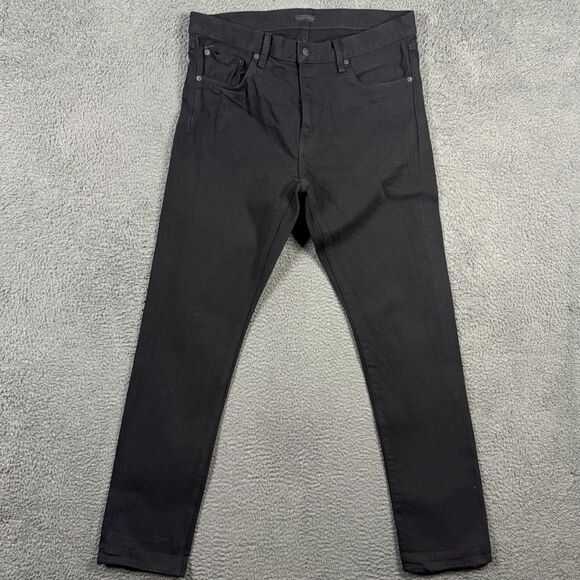 Uniqlo Jeans Mens 34x34 Black Slim Straight Fit Stretch Selvedge Denim Pants - Picture 1 of 14